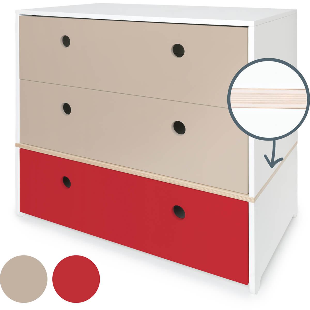 Kommode COLORFLEX Schubladen Farben warm grey-warm grey-true red