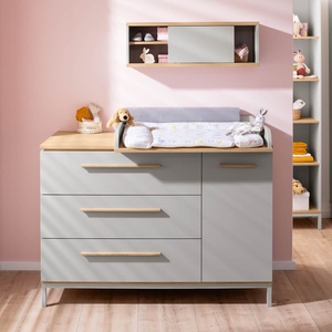 Kommode groß, 1 Tür, 1 Regal, 3 Schubladen, obere Schublade mit Vollauszug BENNE Paidi Eiche Montana Schiefergrau