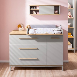 Kommode groß, 1 Tür, 1 Regal, 3 Schubladen, obere Schublade mit Vollauszug BENNE Paidi Eiche Montana Schiefergrau