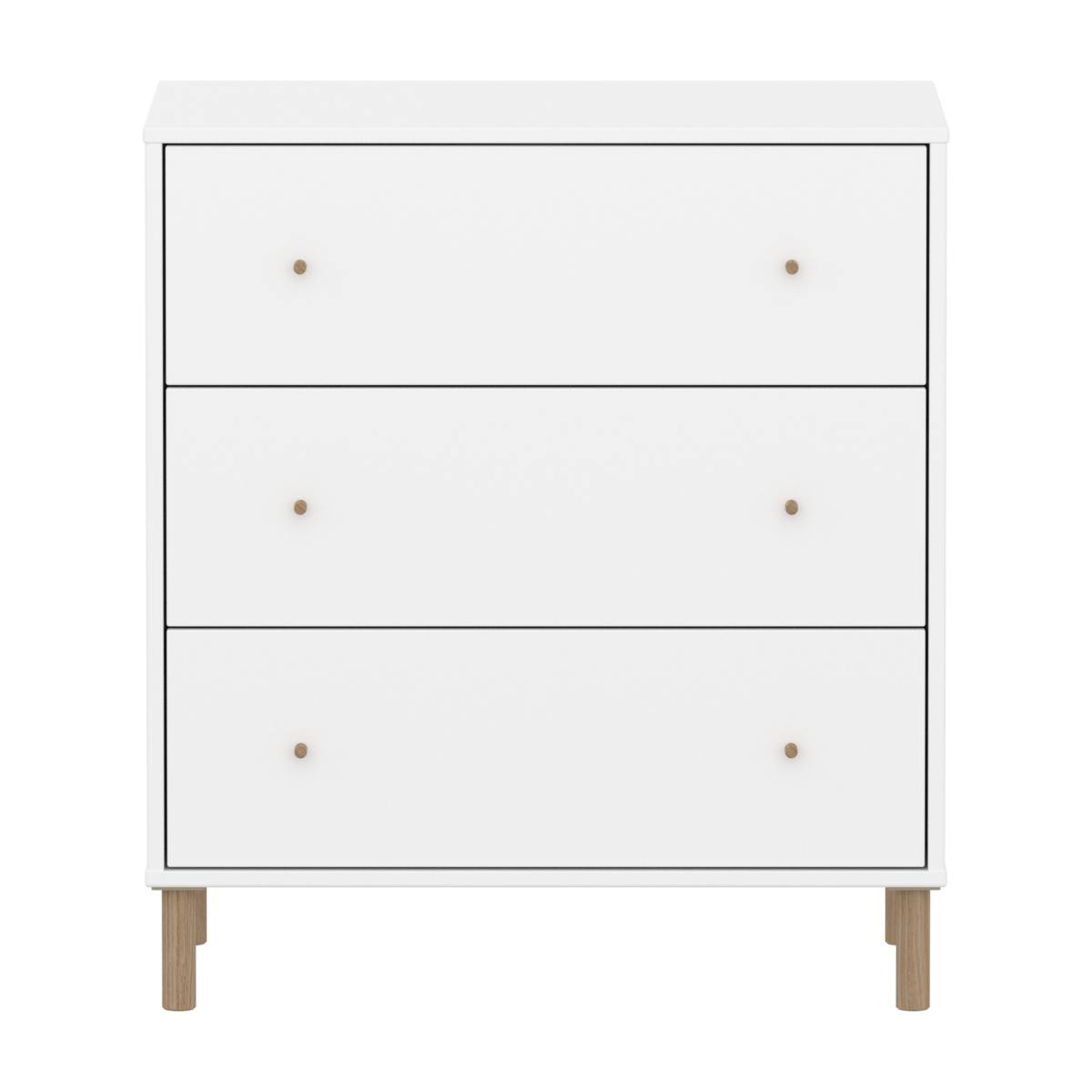 Kommode mit 3 Schubladen mit Fuß SAGA Flexa weiß Eiche