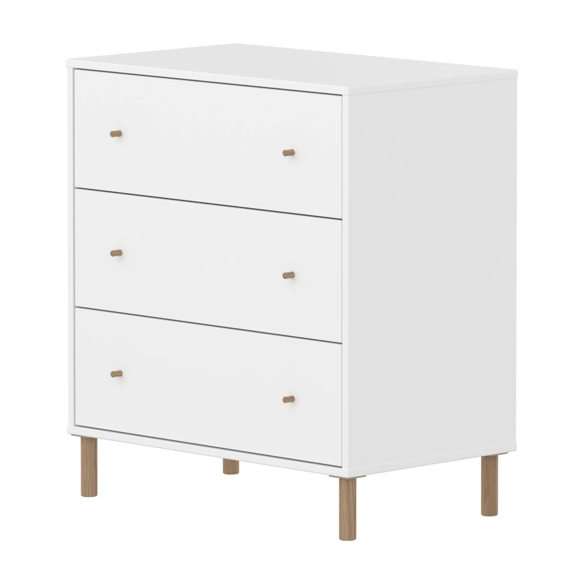 Kommode mit 3 Schubladen mit Fuß SAGA Flexa weiß Eiche