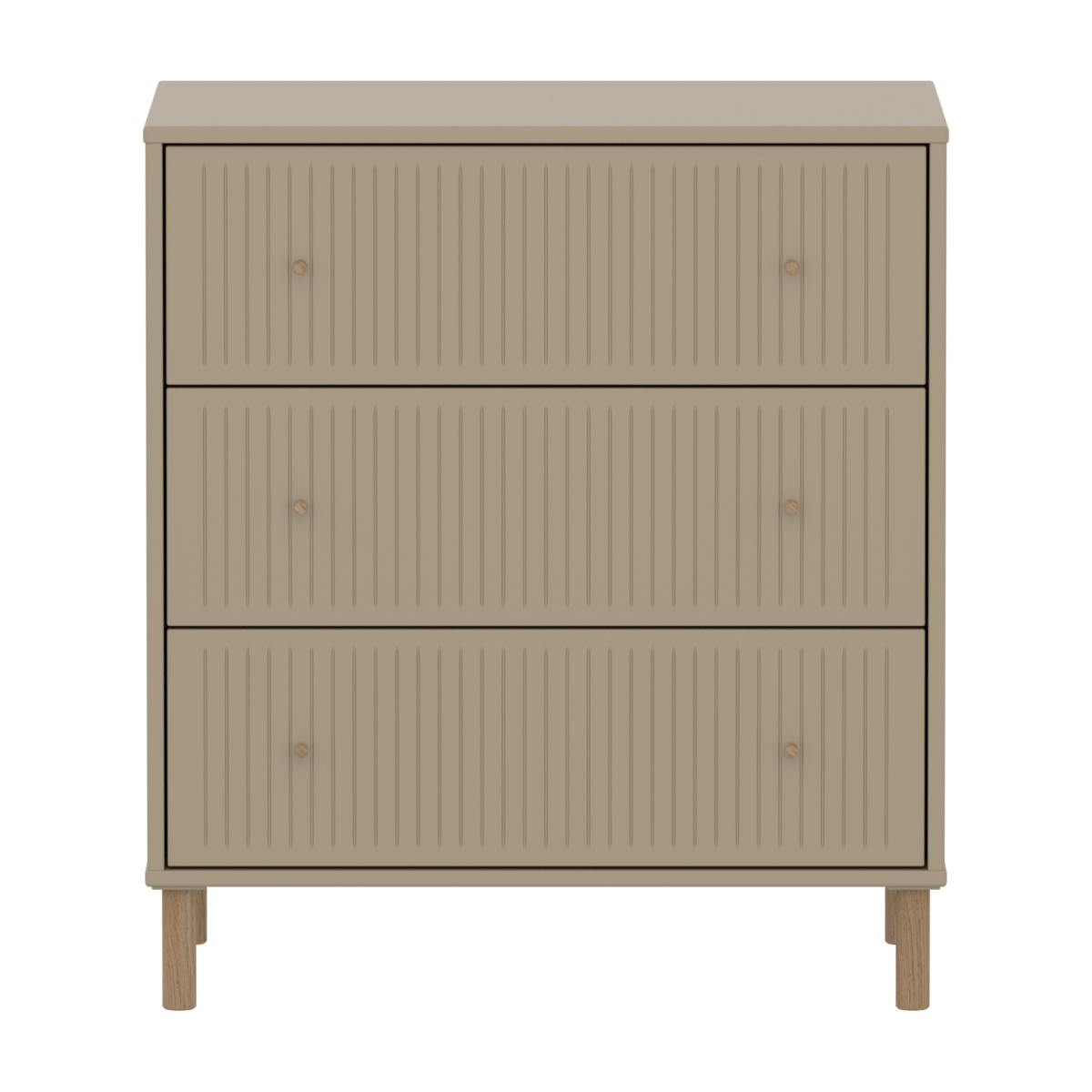 Kommode mit 3 Schubladen Rillen mit Fuß SAGA Flexa Hafer Eiche