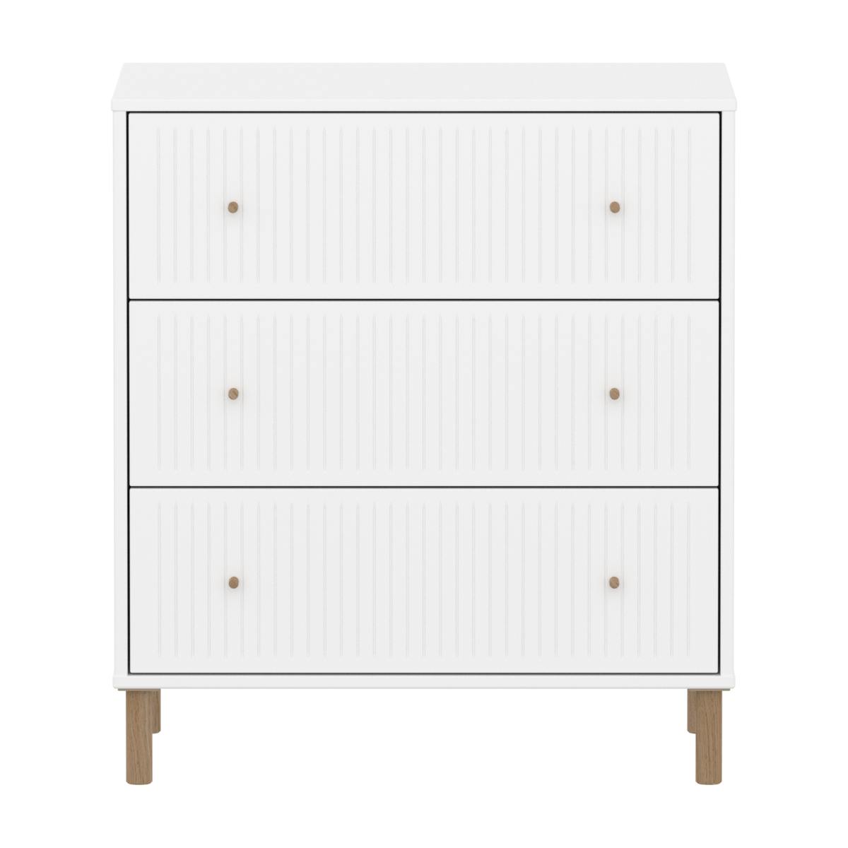 Kommode mit 3 Schubladen Rillen mit Fuß SAGA Flexa weiß oak