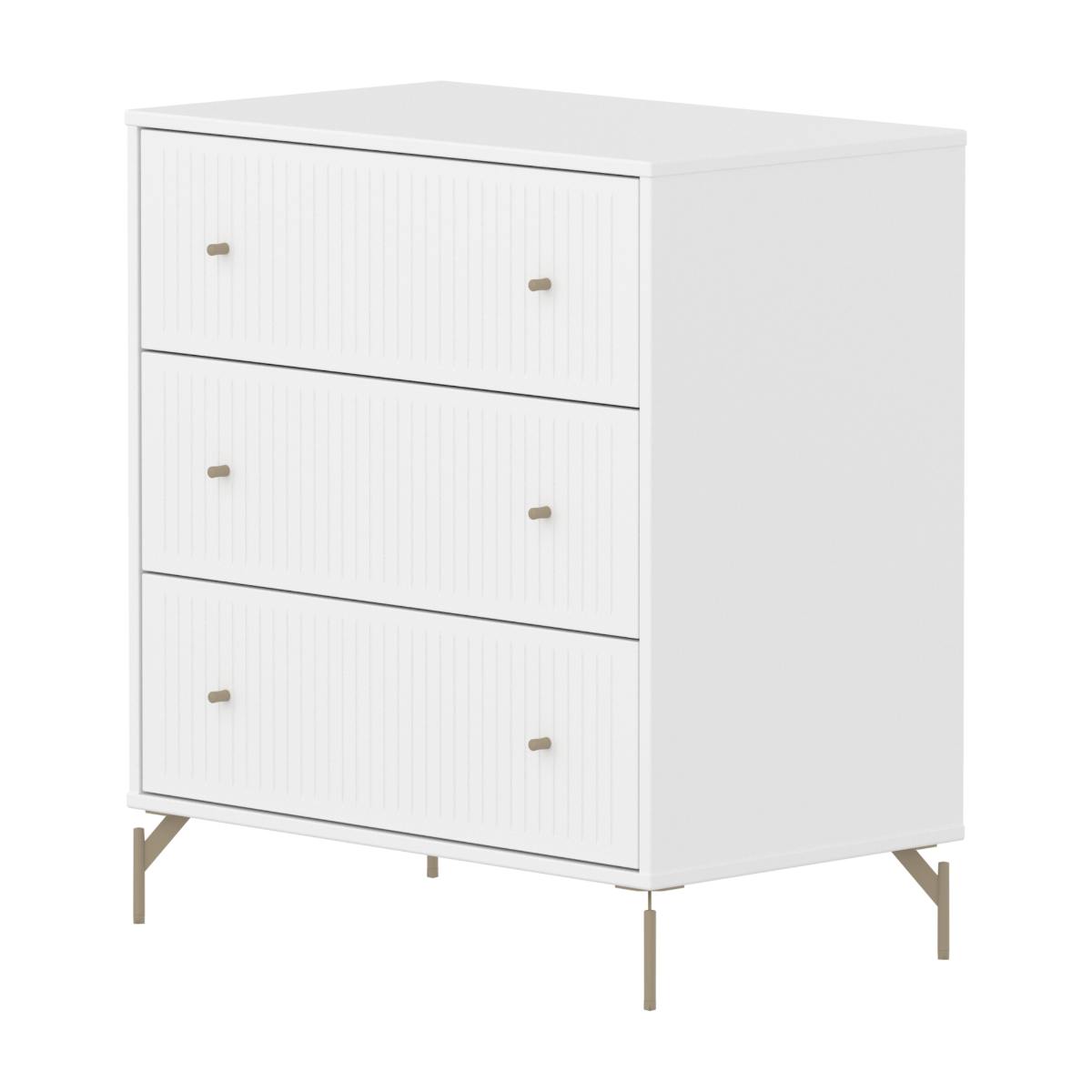 Kommode mit 3 Schubladen Rillen mit Fuß SAGA Flexa weiß oat