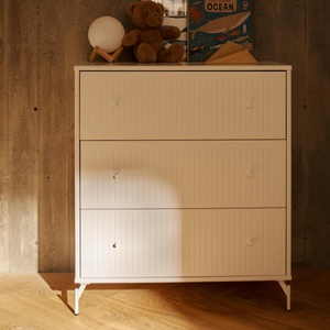 Kommode mit 3 Schubladen Rillen mit Fuß SAGA Flexa weiß