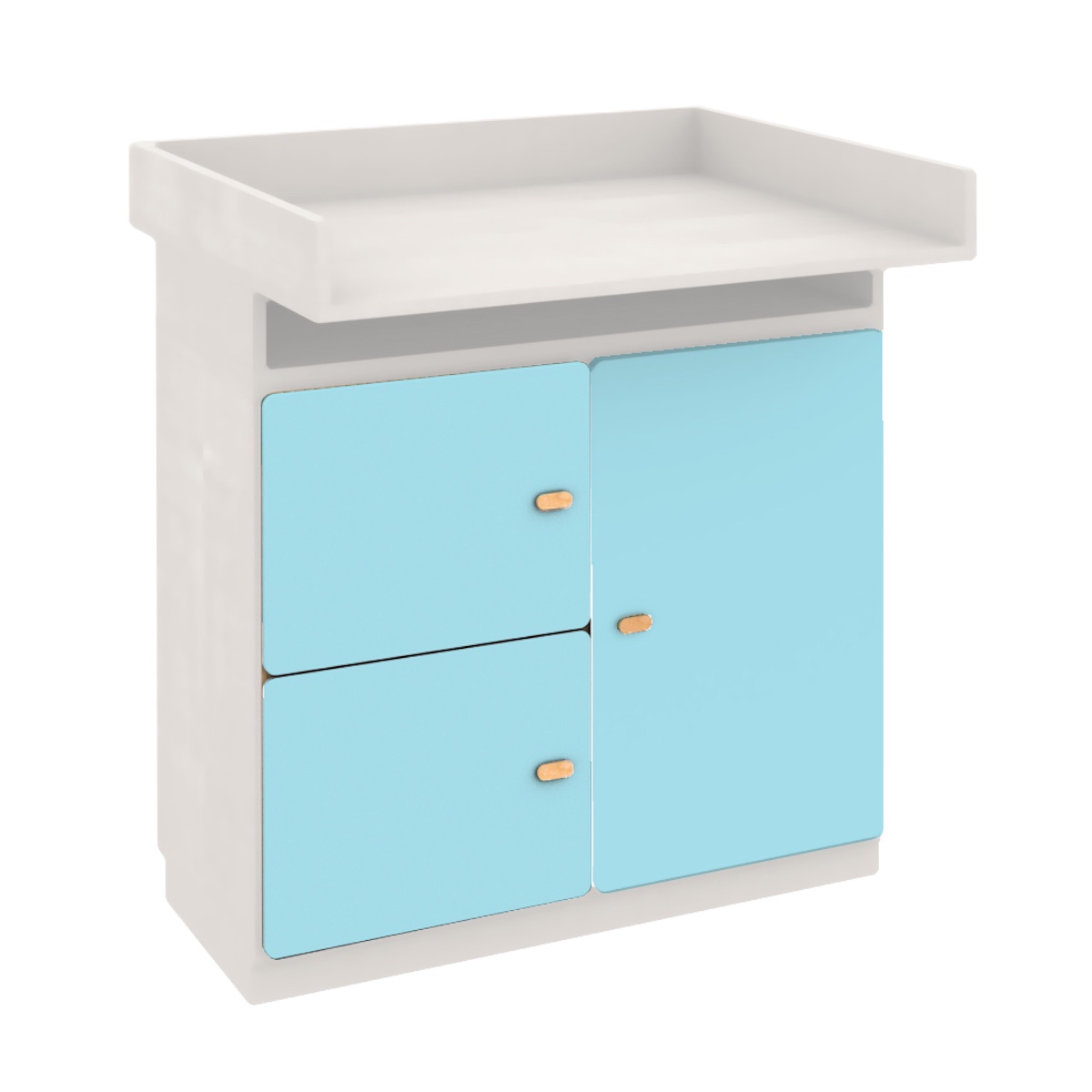 Kommode-Wickeltisch 93x78cm DESTYLE de Breuyn weiße Buche mit blauen Glastüren