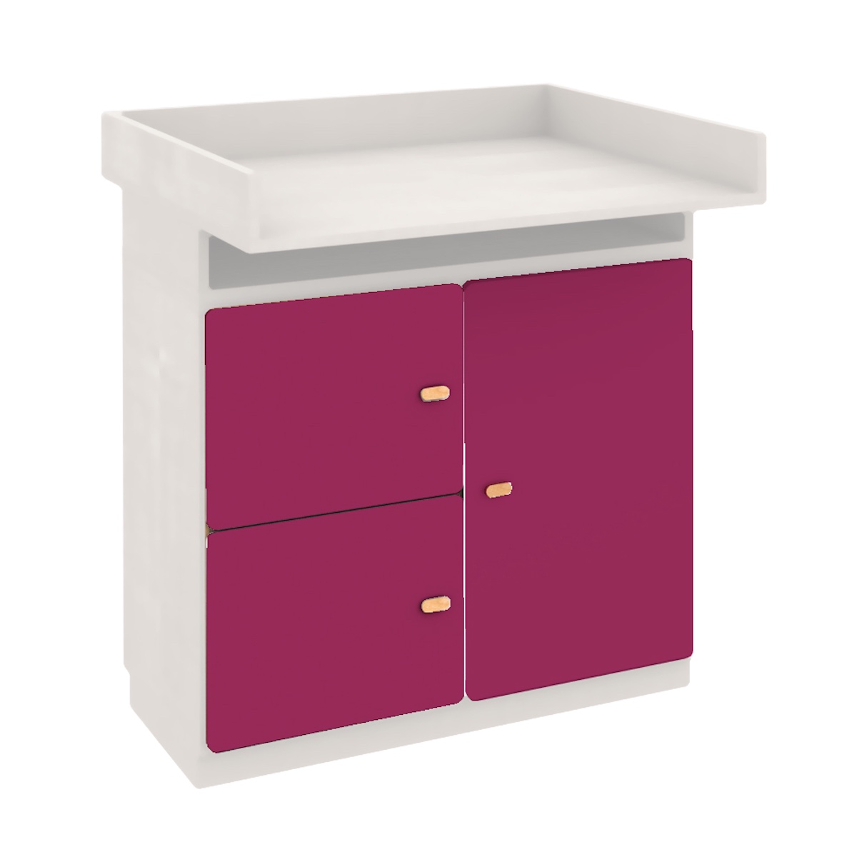 Kommode-Wickeltisch 93x78cm DESTYLE de Breuyn, weiße Buche mit pflaumenfarbenen Türen