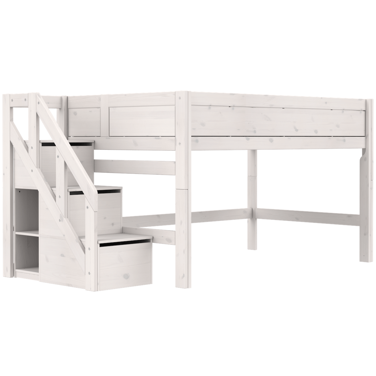 Lit mi-hauteur 120x200x128cm escalier DELUXE Lifetime whitewash