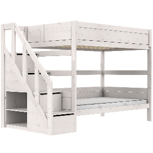 Lits superposés 120x200cm escalier PREMIUM Lifetime whitewash