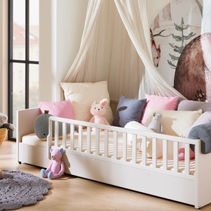 LITTLE FLO Umbaubett 120x200 in Kreideweiß, mit Design-Gitterseiten vorne und hinten ohne Lattenrost und Matratze LITTLE FLO Paidi Weiß