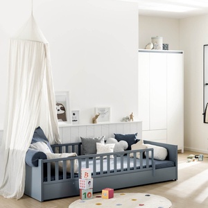 LITTLE FLO Umbaubett 140x200 in mattblau, mit Design-Gitterseiten vorne und hinten, ohne Lattenrost und Matratze LITTLE FLO Paidi mattblau