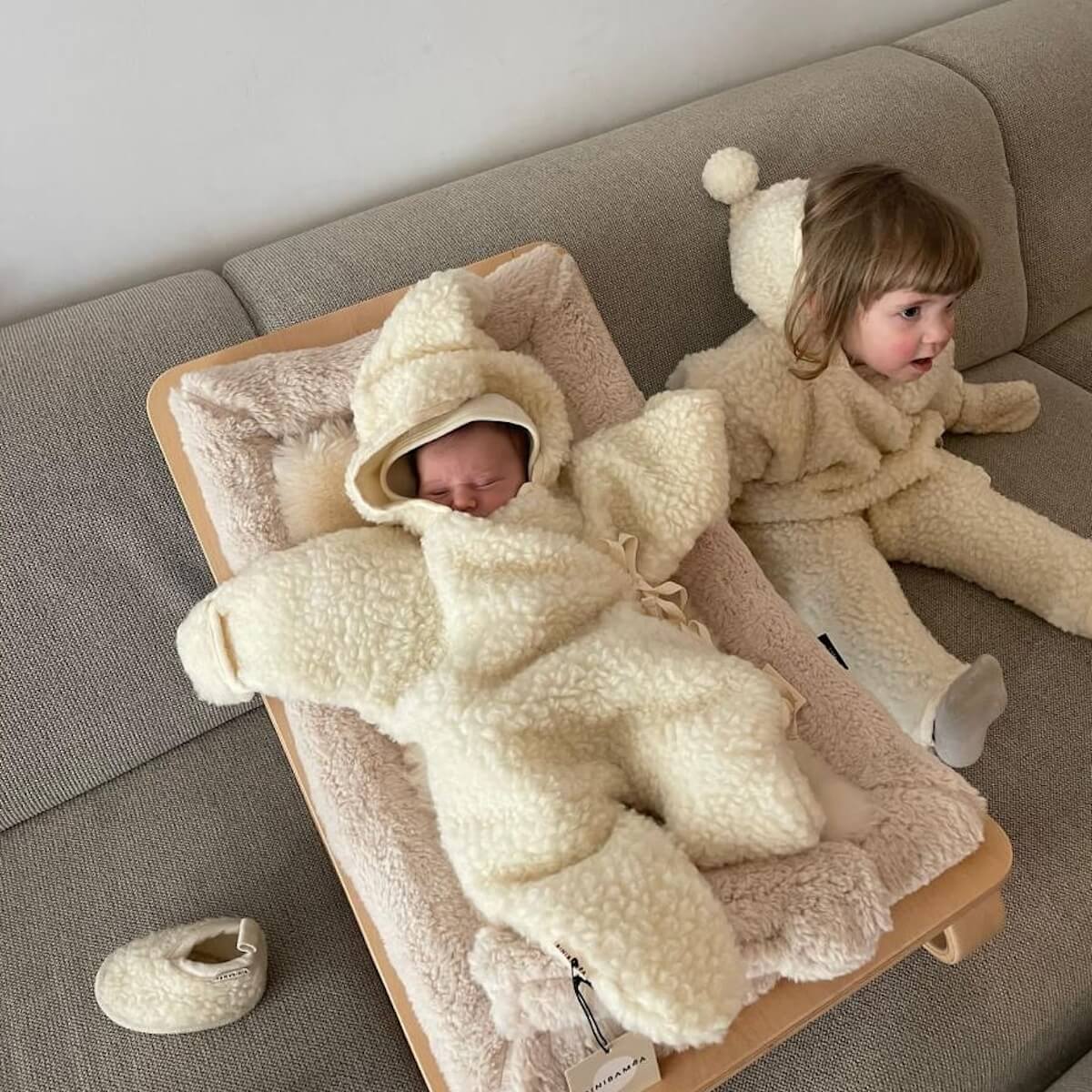 Merino Wool Snugglesuit (romper) 6-18m Binibamba milk