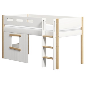 Mittelhohes Baumhausbett 90x200cm gerade Leiter NOR Flexa Eiche-weiß