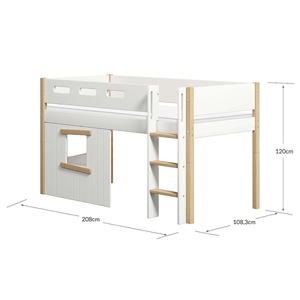 Mittelhohes Baumhausbett 90x200cm gerade Leiter NOR Flexa Eiche-weiß