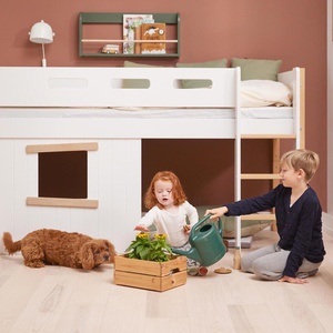 Mittelhohes Baumhausbett 90x200cm gerade Leiter NOR Flexa Eiche-weiß