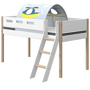 Mittelhohes Bett 200x90cm geneigte Leiter NOR Flexa Eiche-weiß