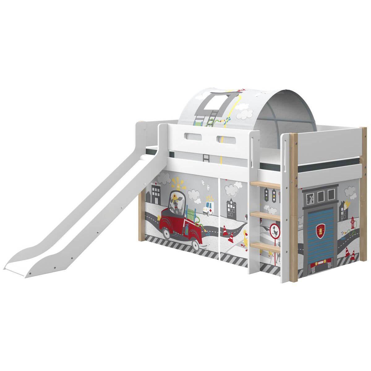 Mittelhohes Bett 200x90cm geneigte Leiterrutsche NOR Flexa Eiche-weiß