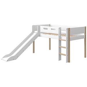 Mittelhohes Bett 200x90cm geneigte Leiterrutsche NOR Flexa Eiche-weiß
