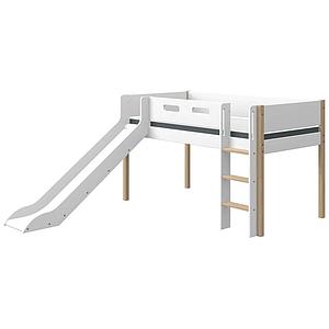 Mittelhohes Bett 200x90cm geneigte Leiterrutsche NOR Flexa Eiche-weiß