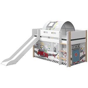 Mittelhohes Bett 200x90cm geneigte Leiterrutsche NOR Flexa Eiche-weiß