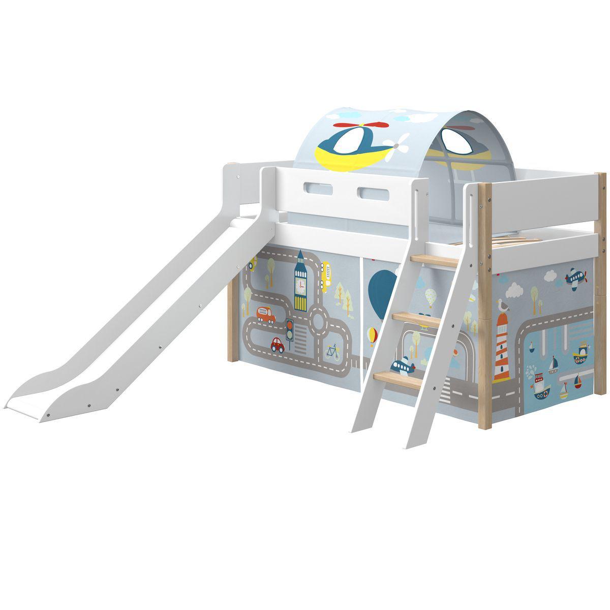 Mittelhohes Bett 200x90cm gerade Leiterrutsche NOR Flexa Eiche-weiß