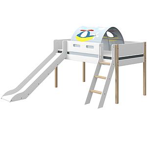 Mittelhohes Bett 200x90cm gerade Leiterrutsche NOR Flexa Eiche-weiß