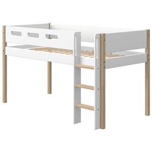 Mittelhohes Bett 90x200cm gerade Leiter NOR Flexa Eiche-weiß