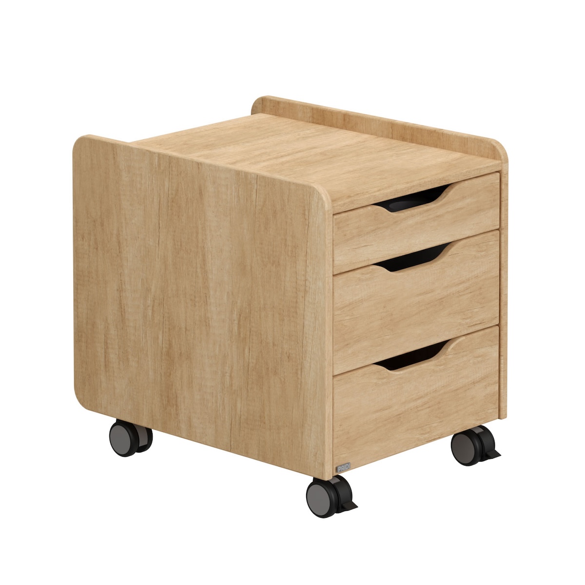 Mobiler Container 3S, Eiche Nebraska NB, oben eine Schublade mit Utensilientablett, in der Mitte und unten eine Schublade, jeweils mit Selbsteinzug und DIEGO Schreibtische Paidi Eiche Nebraska Dämpfung