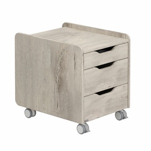 Mobiler Container 3S, nautisches Schiff NB, darunter ein Plateau mit Utensilien, in der Mitte und am Boden ein Wasserhahn, jeweils mit automatischer Verriegelung und Abschreibung DIEGO Schreibtische Paidi Nautische Eiche