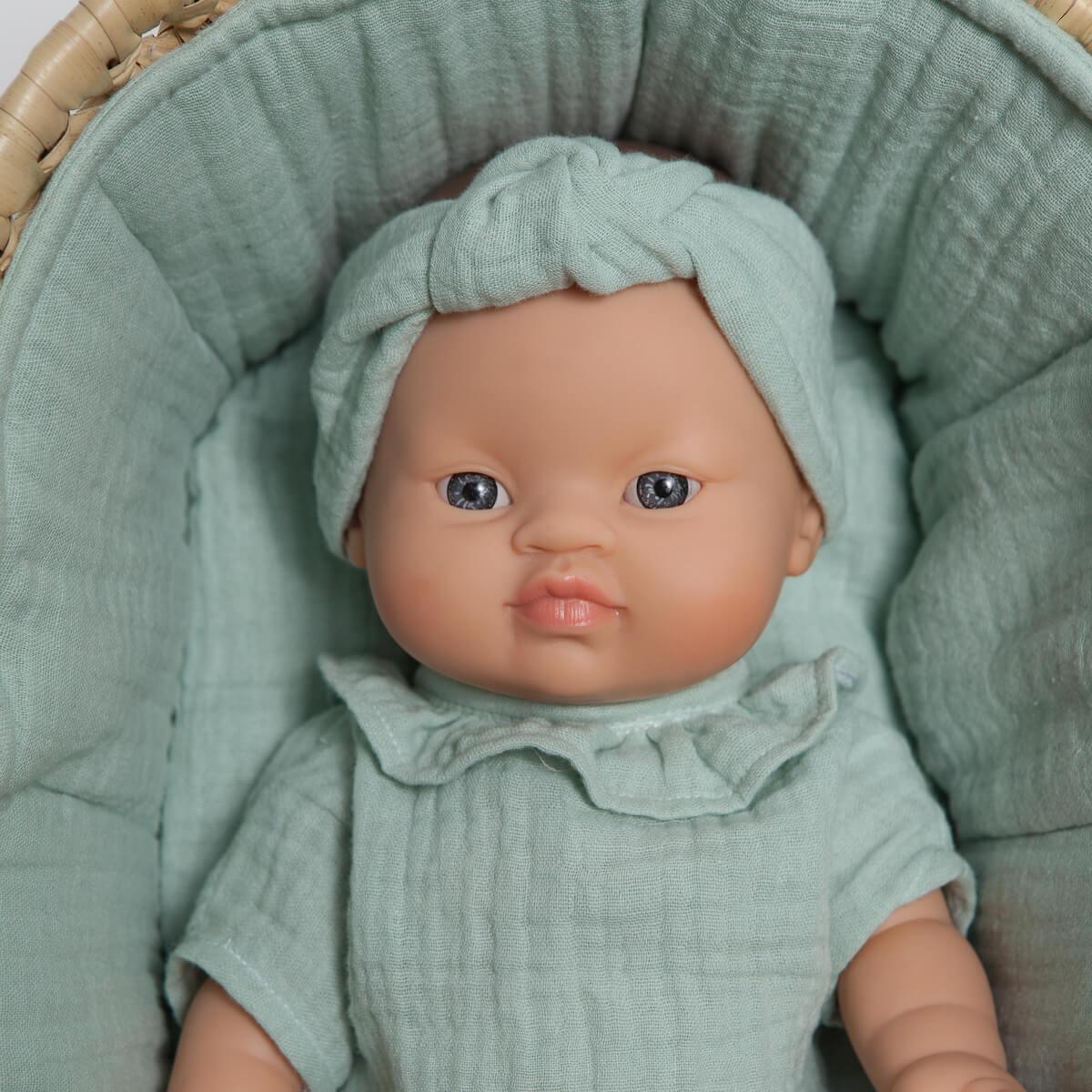 Moses-korb für Puppe aus Palmblatt BOBBLE grün