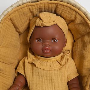 Moses-korb für Puppe aus Palmblatt BOBBLE senfgelb