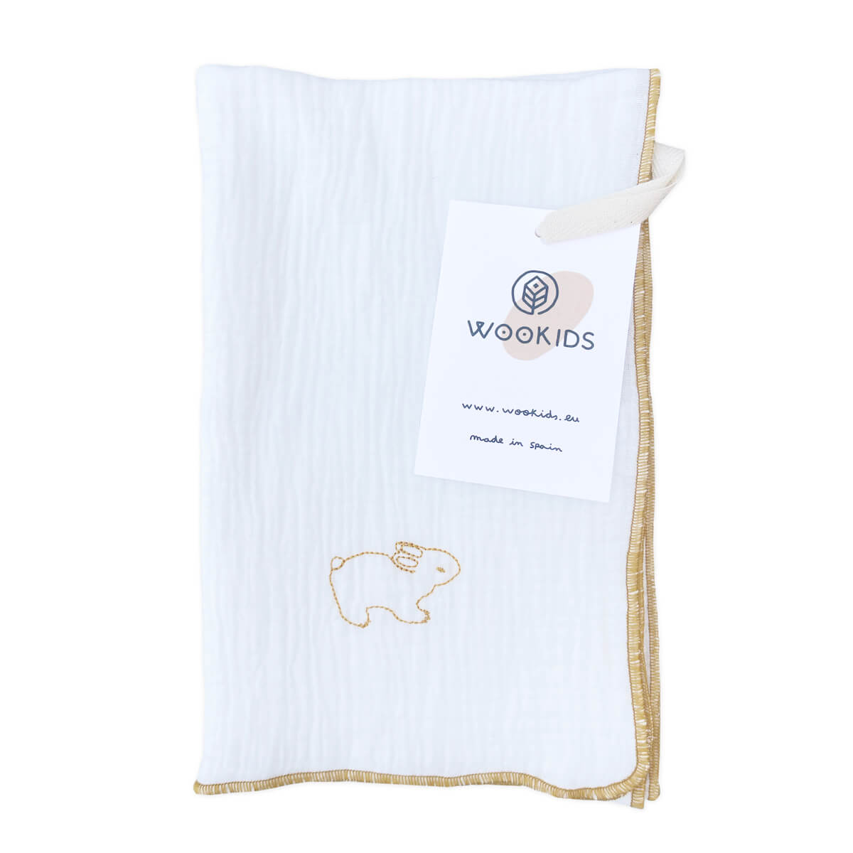 Mulltuch RABBITS bestickt gelb 70x70cm