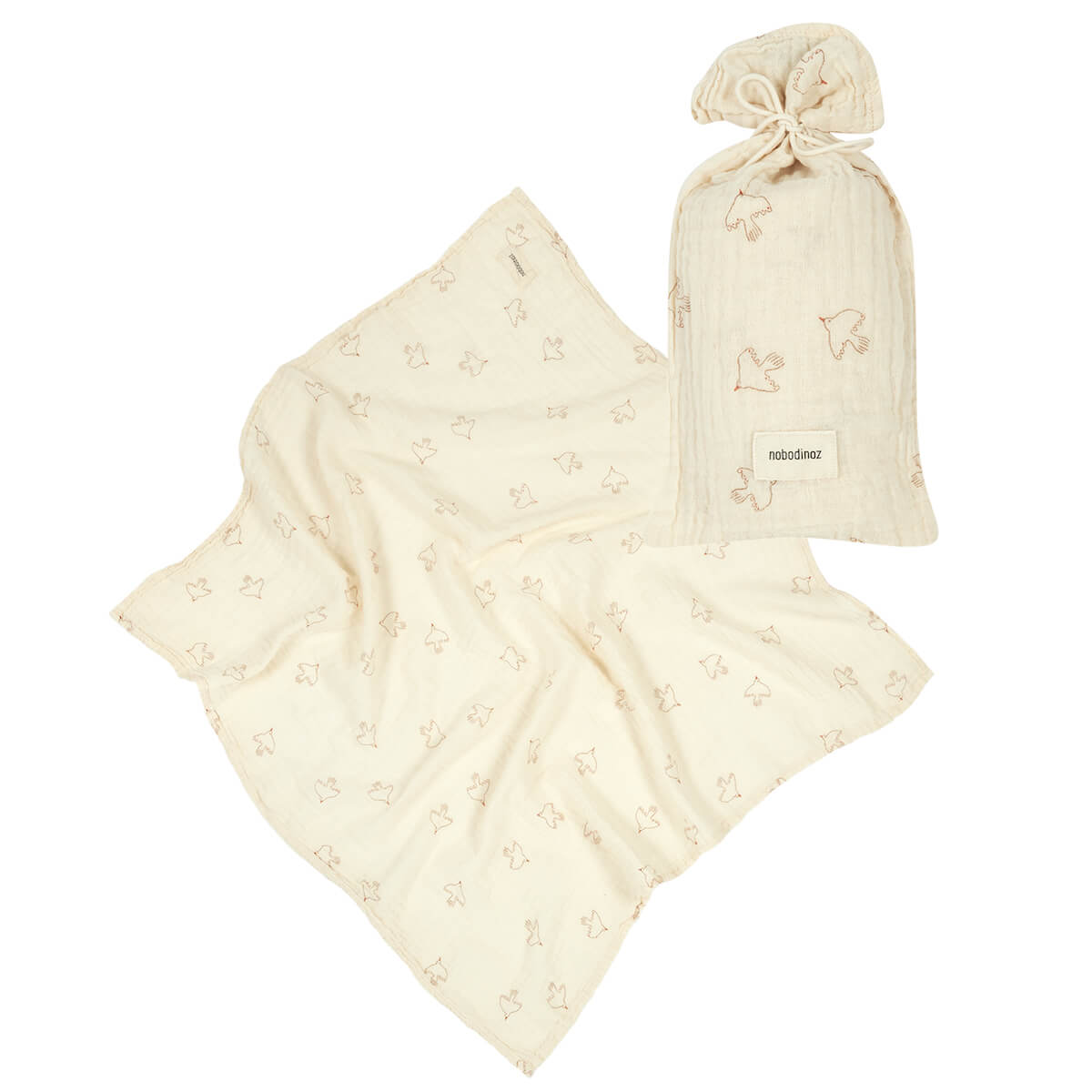 Mullwindel 70x70cm WABI SABI Nobodinoz braun hoshi Vögel