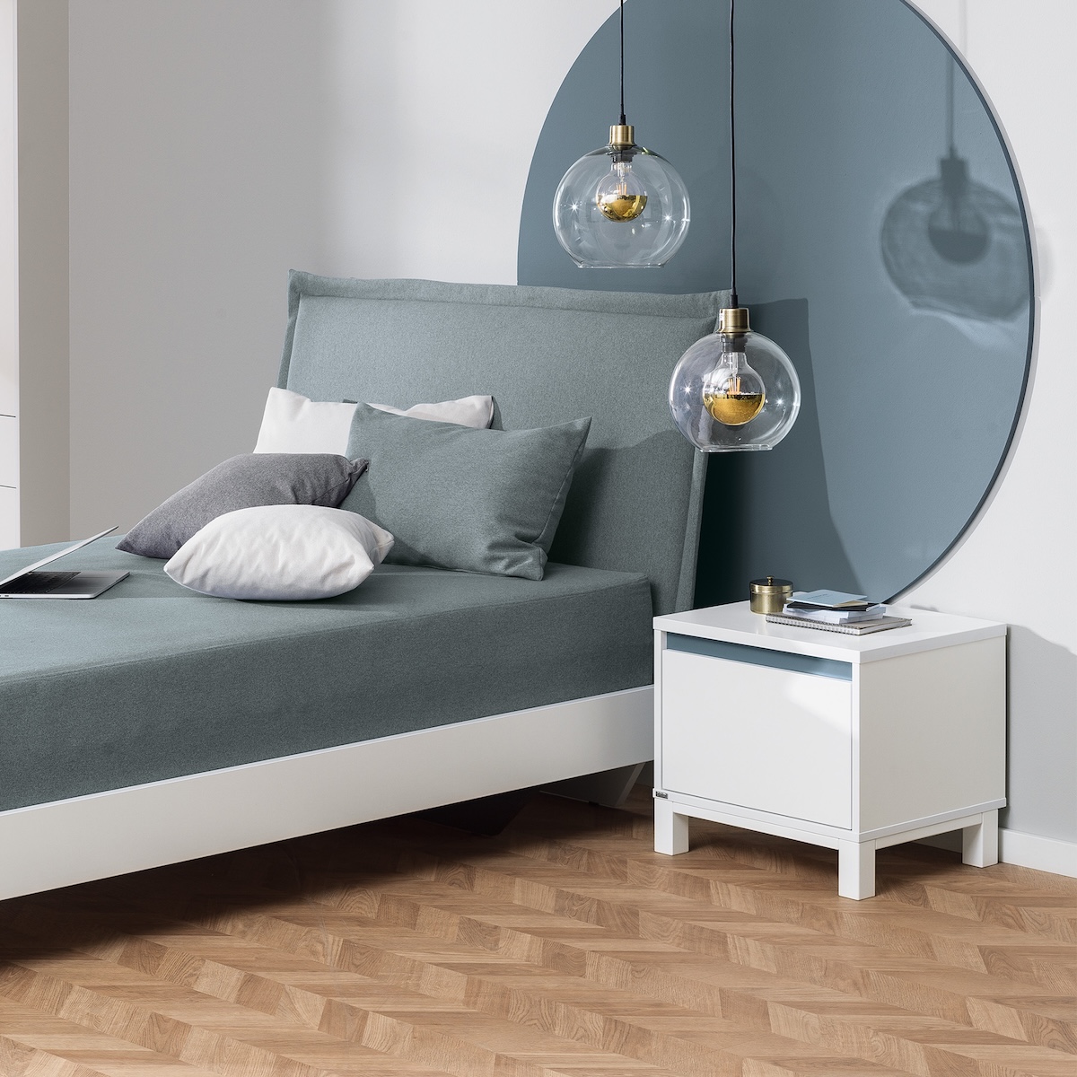 Nachttisch 1 Schublade OLLI Paid weiß blau matt