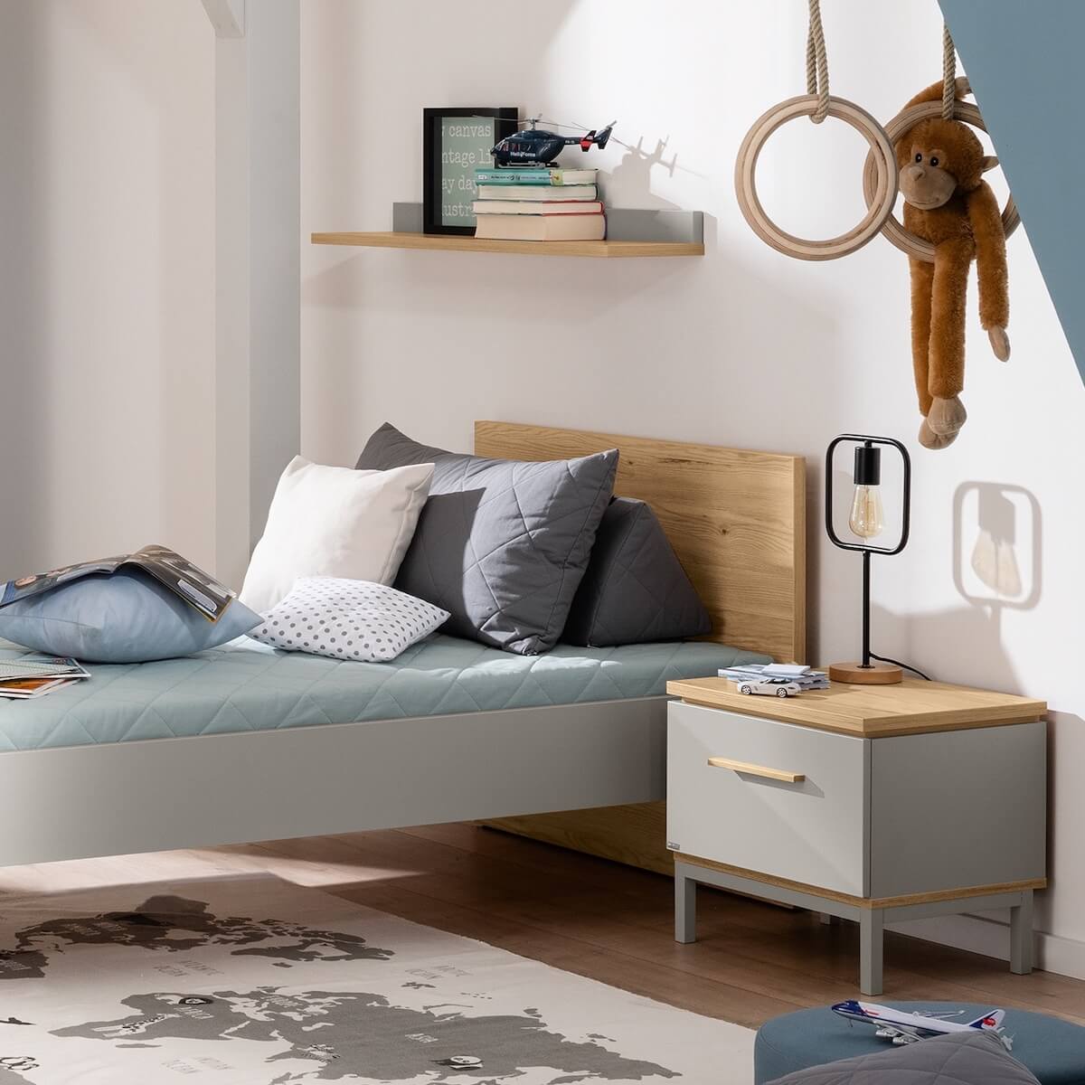 Nachttischkommode 1 Schublade BENNE Paidi Eiche Montana Schiefergrau