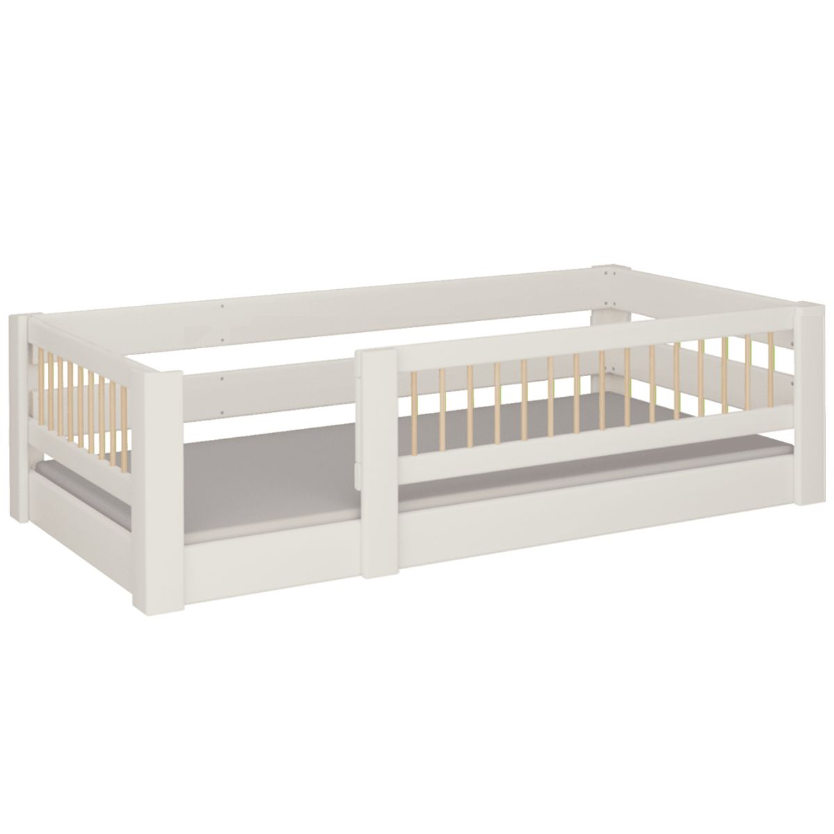 Niedriges Kubu-Spielbett DELUXE de Breuyn geweißt-natürlich