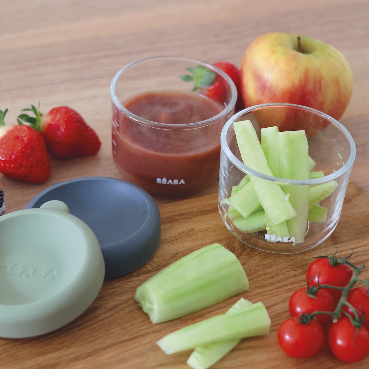 Packung mit 2 Kristall-Tarritos 150ml Beaba gris verde