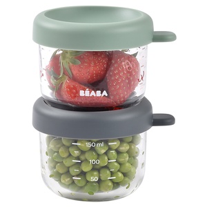 Packung mit 2 Kristall-Tarritos 150ml Beaba gris verde