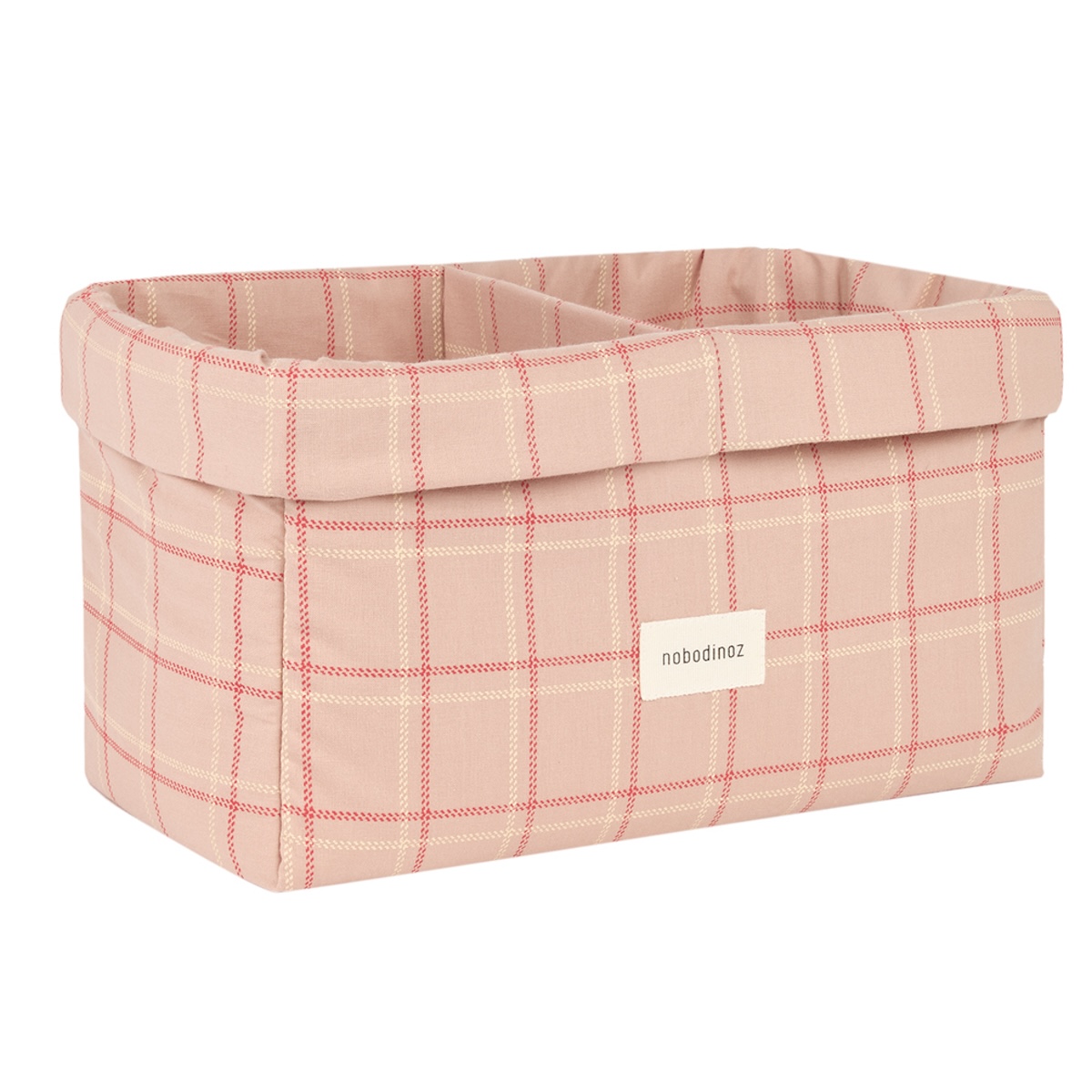 Panier de rangement à deux compartiments STORIES 30x20cm Nobodinoz pink red checks