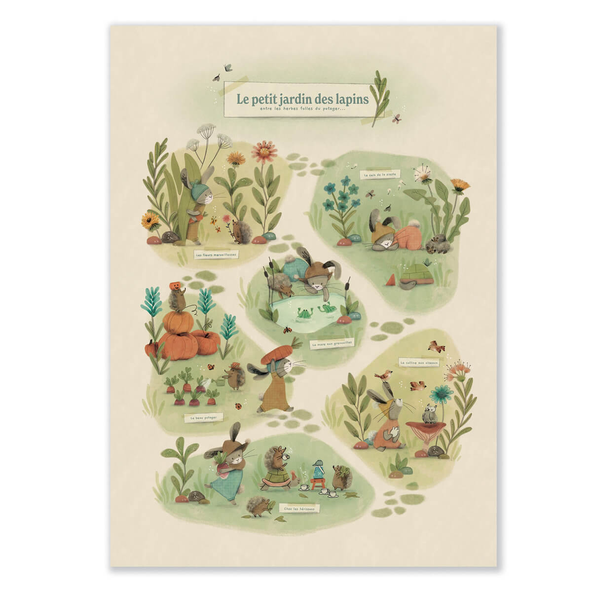 Poster Der kleine Garten 50x70cm TROIS PETITS LAPINS Moulin Roty