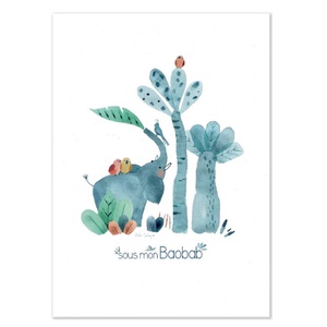 Poster Elefant 50x70cm SOUS MON BAOBAB Moulin Roty