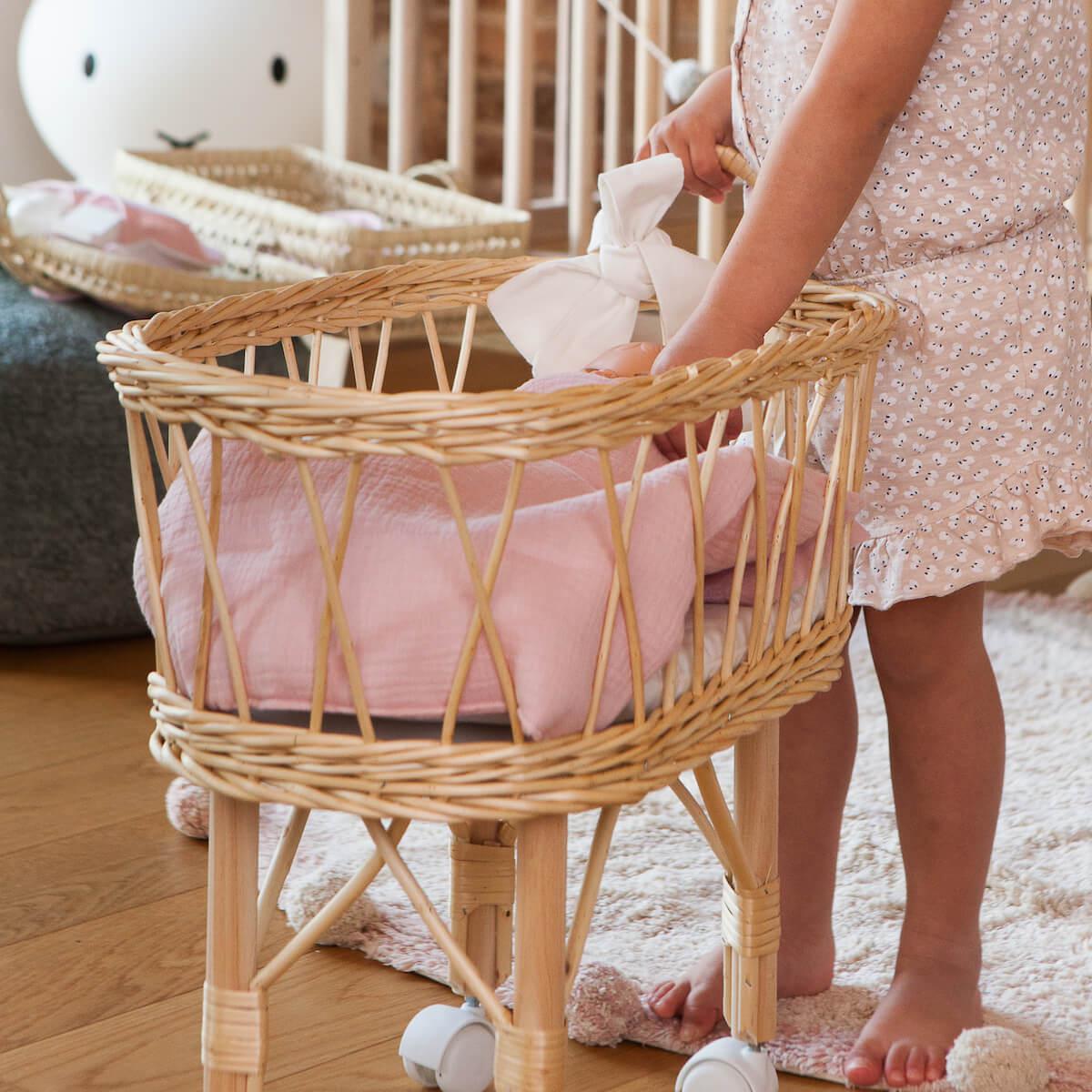 Puppenbettdecke und Kissen BOBBLE rosa