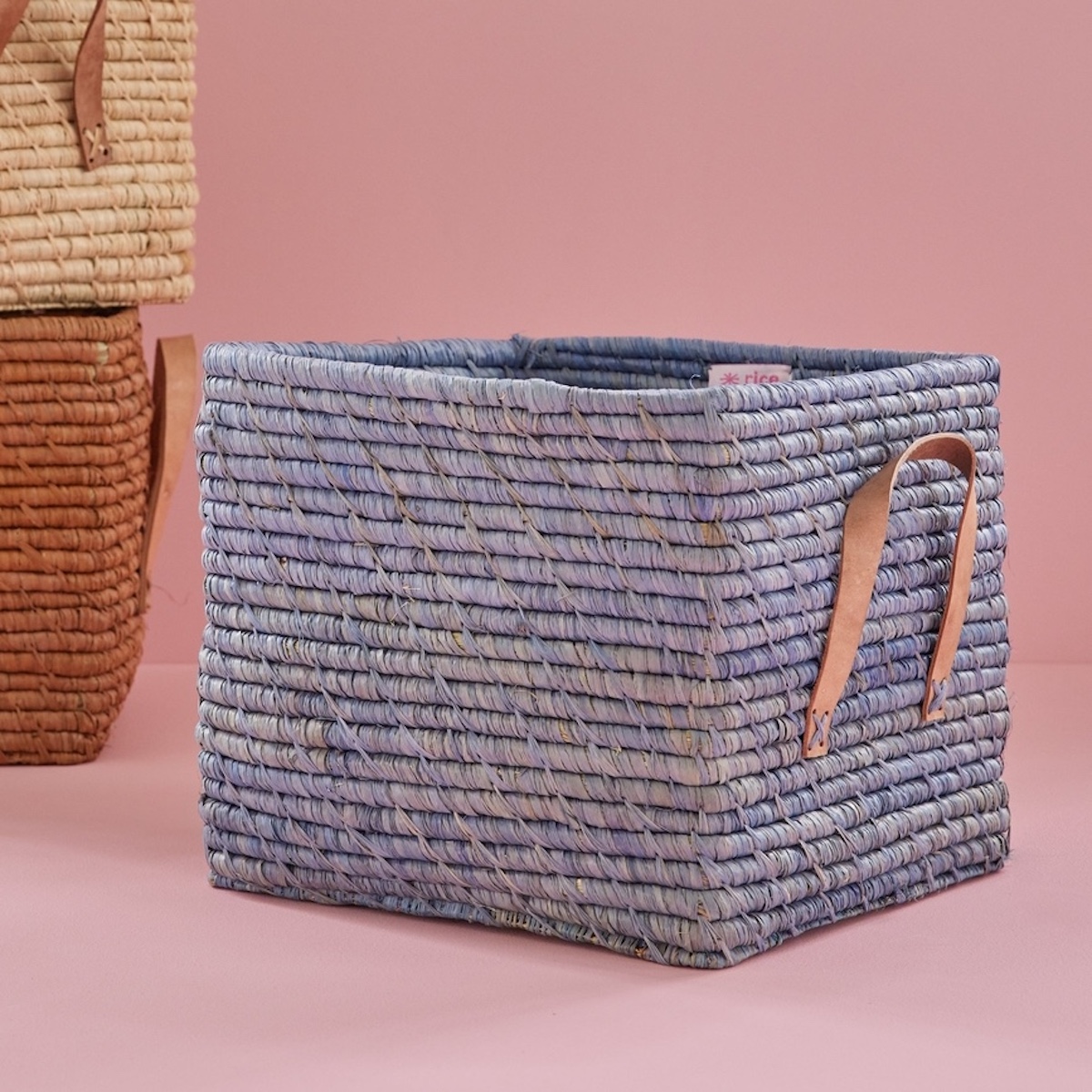 Raffia Storage Basket Rice blue