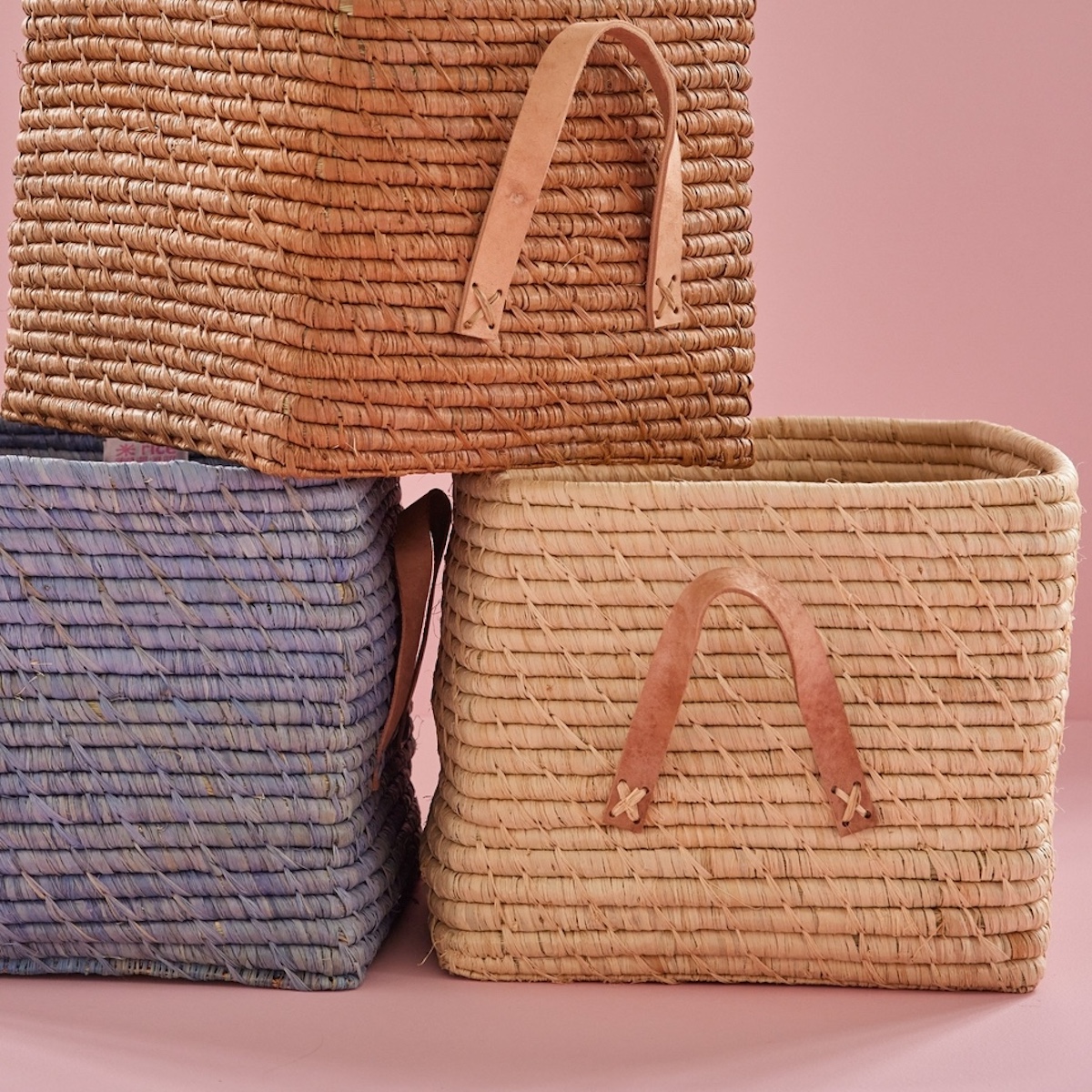 Raffia Storage Basket Rice blue