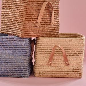 Raffia Storage Basket Rice blue