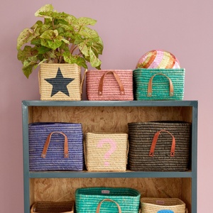 Raffia Storage Basket Rice blue