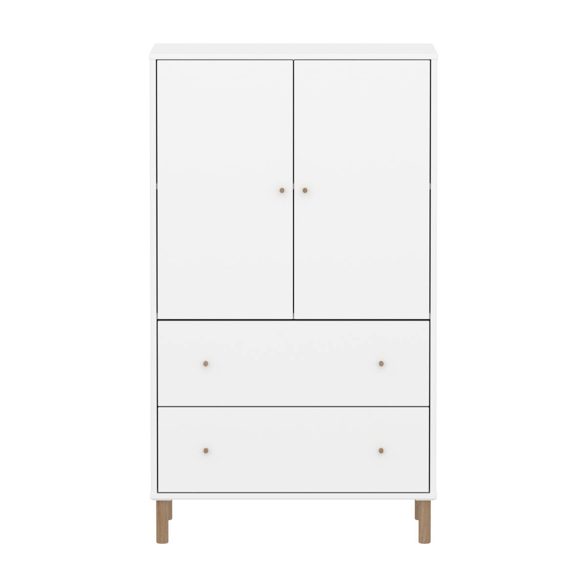 Schrank 2 Türen und 2 Schubladen mit Fuß SAGA Flexa weiß Eiche