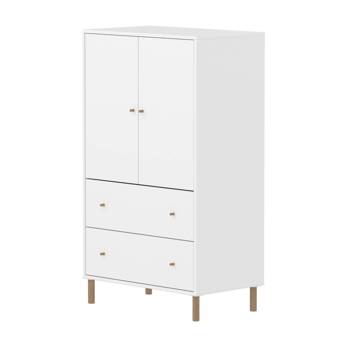 Schrank 2 Türen und 2 Schubladen mit Fuß SAGA Flexa weiß Eiche