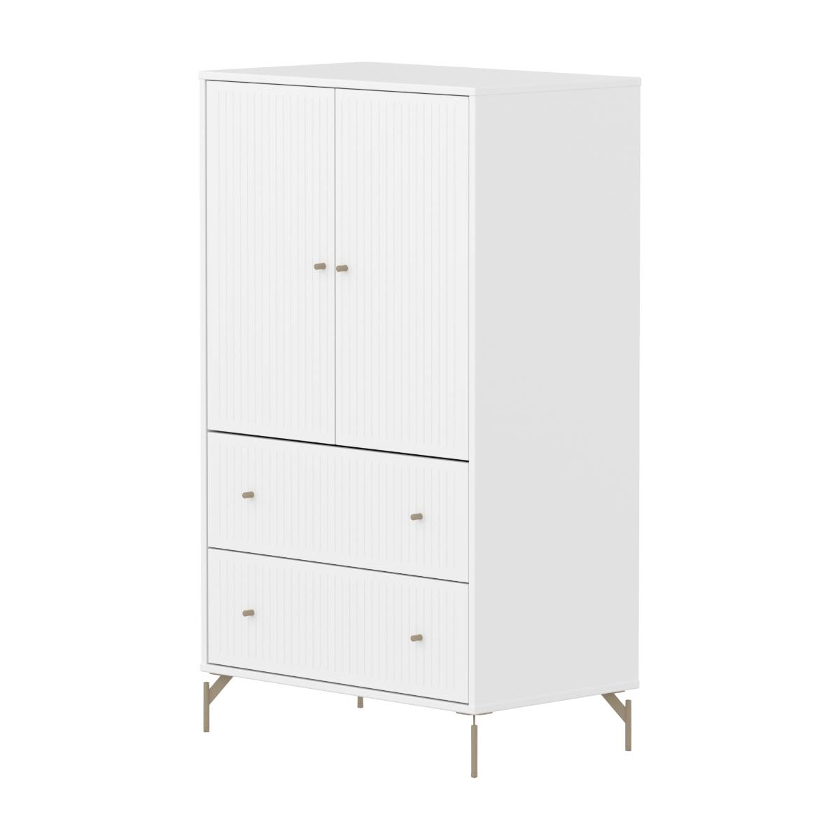 Schrank 2 Türen und 2 Schubladen Nut mit Fuß SAGA Flexa weiß oat