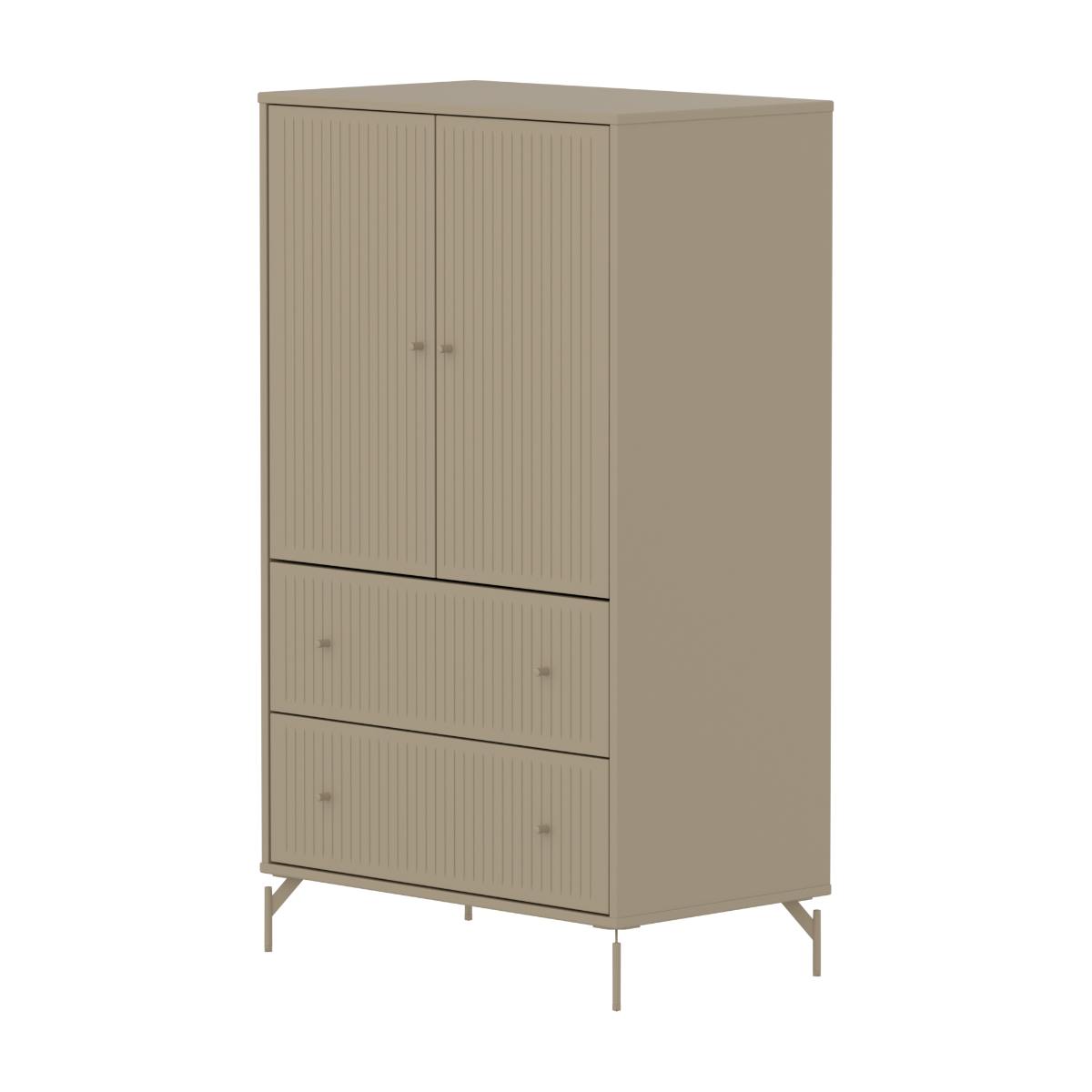 Schrank 2 Türen und 2 Schubladen Rillen mit Fuß SAGA Flexa oat light grey